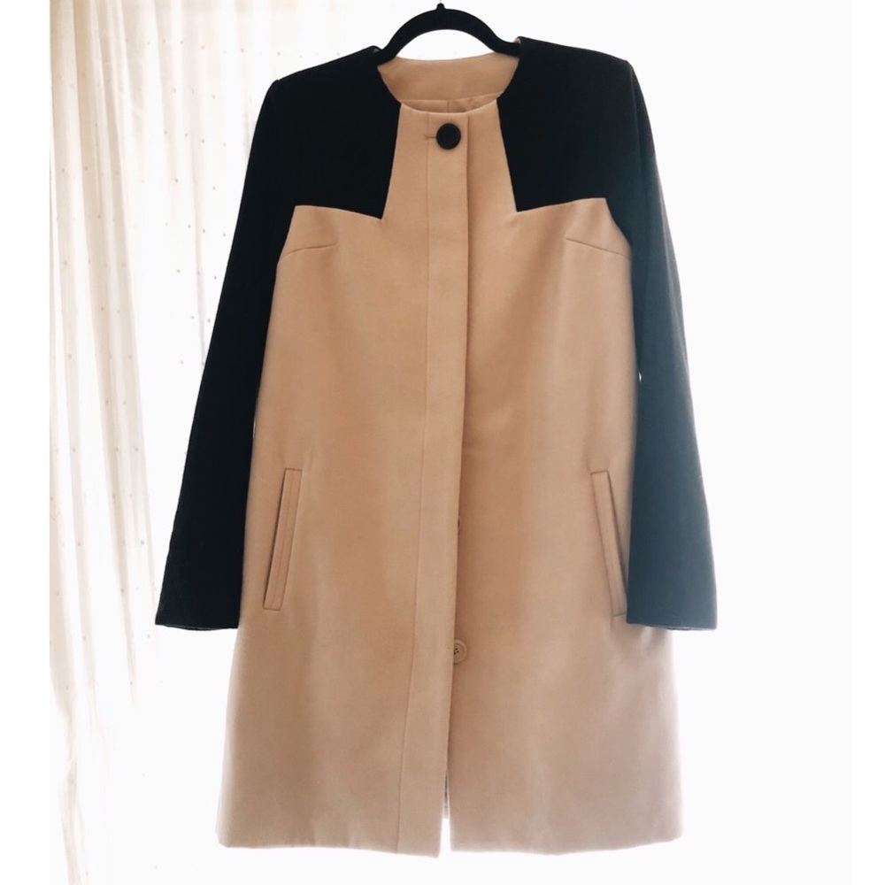 Color Block Colarless Pea Coat